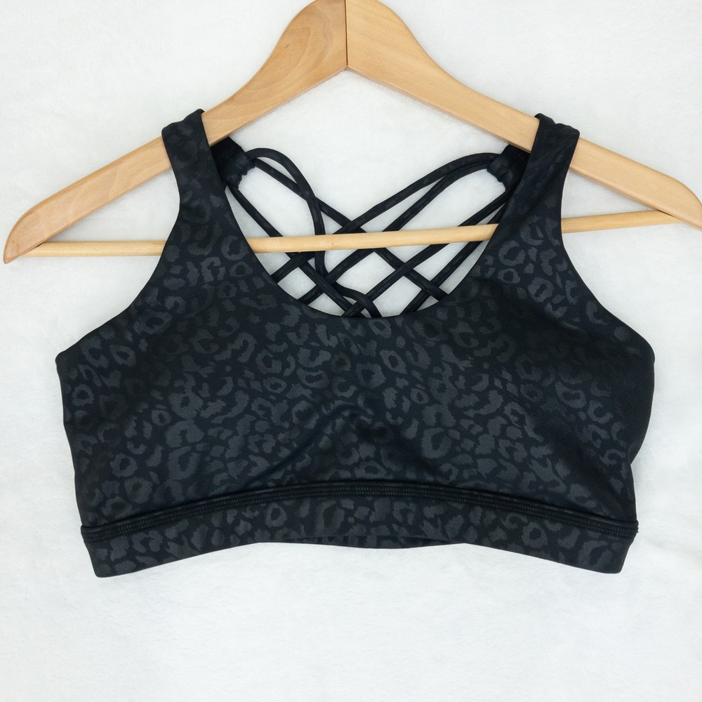 CVG Sports Bra Womens Medium Black Leopard Print‎ Strappy Back Yoga Gym